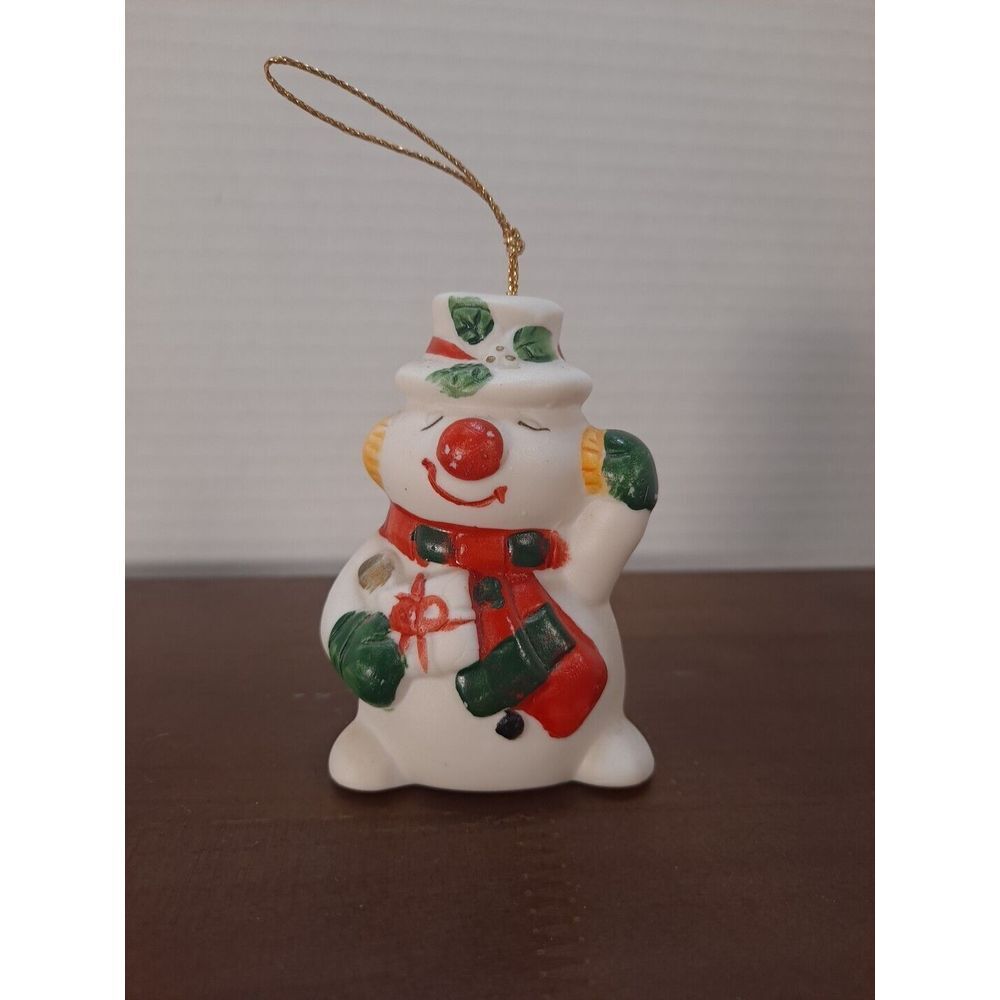 Vintage Snowman Christmas Tree Ornament Ceramic Bell Holiday Décor 3 Inches Tall